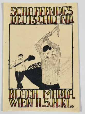 Handgemaltes Bild "Schaffendes Deutschland Blach Maria Wien II.5H.KL." ca. DIN A3