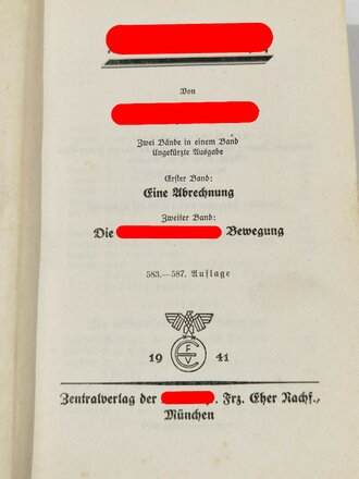 Adolf Hitler " Mein Kampf" blaue Ganzleinenausgabe von 1941, Inventarstempel der Berufsschule Geilenkirchen