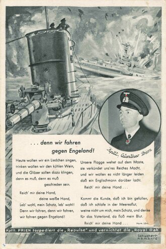 Ansichtskarte Kriegsmarine " ...denn wir fahren gegen Engeland !" 1940 gelaufen