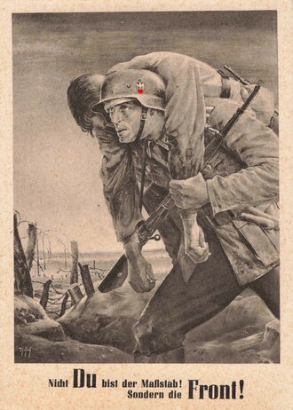 Ansichtskarte "Nicht du bist der Maßstab! Sondern die Front!", datiert 1943 "Tag der NSDAP im Generalgouvernement"