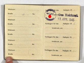 Ausweis für eine Angehörige der Deutschen Alpen Universität Innsbruck, ausgestellt am 1.März 1945