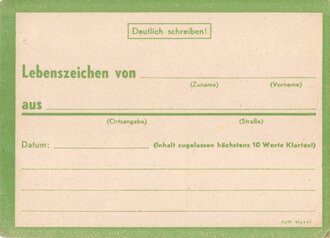 Lebenszeichenkarte grün ( an Feldpostnummer)...