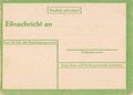 Lebenszeichenkarte grün ( an Feldpostnummer)  Blanko, wurde nach den Bombennächten im Reichsgebiet verschickt, wenn die eigene Behausung nicht mehr bewohnbar war