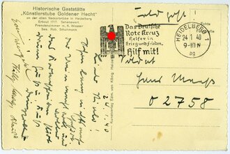 Ansichtskarte "Historische Gastatätte Künsterstube Goldener Hecht", gelaufen 1940