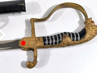 Löwenkopfsäbel für Offiziere des Heeres, Model Nr. 1710 " Blücher" von Eickhorn Solingen. Guter Gesamtzustand, die Scheide original lackiert