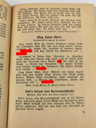 "Sturm- und Kampflieder für Front und Heimat" gewidmet von der NSDAP Kreisleitung Offenbach ( main), sehr guter Zustand, 126 Seiten