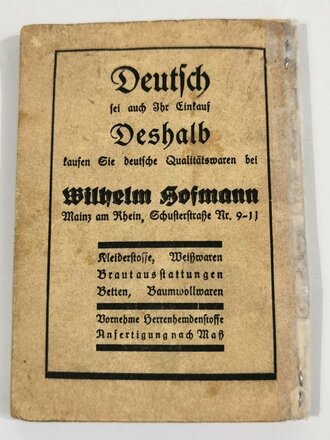 "NS Liederbuch" Eine Sammlung der bekanntesten NS Kampf-Marsch-u.vaterländischer Lieder. 2.Auflage 1934 mit 96 Seiten. Buchrücken neuzeitlich geklammert und geklebt