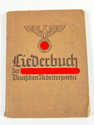 "Liederbuch der Nationalsozialistischen Deutschen Arbeiterpartei" mit 123 Seiten, datiert 1937, stärker gebraucht