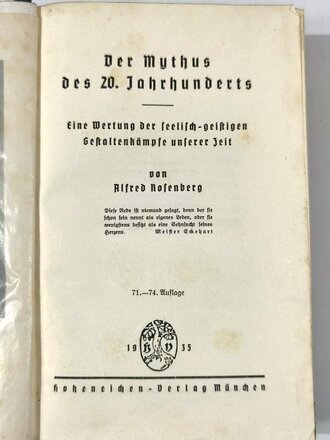 "Der Mythus des 20. jahrhunderts" Alfred Rosenberg, Hoheneichen-Verlag München, 712 Seiten, DIN A6