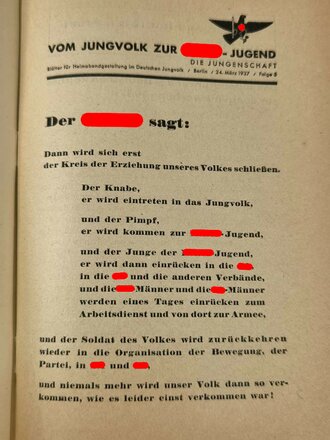 "Die Jungenschaft" Blätter für Heimabendgestaltung im Deutschen Jungvolk vom 24.März 1937