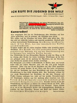 "Die Jungenschaft" Blätter für Heimabendgestaltung im Deutschen Jungvolk vom 12.februar 1936