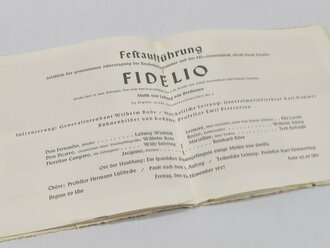 "Deutsches Opernhaus Berlin" Festaufführung der Reichskulturkammer "Fidelo" Grosse Oper von Ludwig van Beethoven. Eintrittskarte mit Beiheft