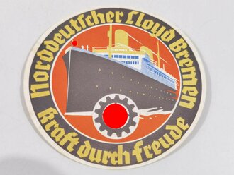 Kofferaufkleber für eine KDF Reise Norddeutscher Lloyd Bremen, Durchmesser 11,5cm