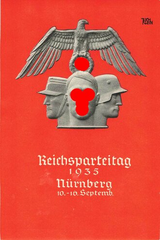 Werbeblatt für den " Reichsparteitag 1935 Nürnberg" Rückseitig Werbung der Firma "MAN " 11 x 17cm