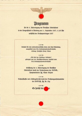 Programm für die 5.Jahrestagung der Deutschen Arbeitsfront 1937, DIN A4
