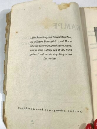 "Kampf unserer Division in Griechenland" datiert 1941 mit 157 Seiten, schlechter Zustand