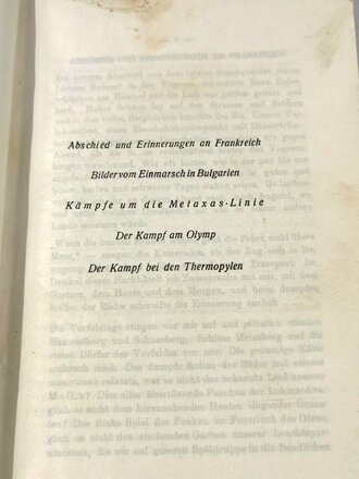 "Kampf unserer Division in Griechenland" datiert 1941 mit 157 Seiten, schlechter Zustand