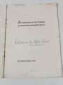 "Einsatz West ( Holland, Belgien, Frankreich) der 15.schweren Kompanie Schützen Regiment 3 Mai-Juli 1940" DIN A4 mit 18 Seiten, Schlechter Zustand, eigenhändige Unterschrift Hauptmann und Kompaniechef