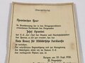 Urkundenpaar für einen Angehörigen der Legion Condor. Verleihungsurkunde zum Spanienkreuz in Silber mit Schwertern sowie grossformatige Verleihungsurkunde zum " Cruz Roja del Merito Militar" Beides in gutem  Zustand, dazu eine "Übersetzung"