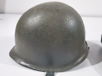 U.S. Vietnam era steel helmet. WWII front seam shell original painted, Liner dated 69, Mitchell pattern cover. Well used helmet