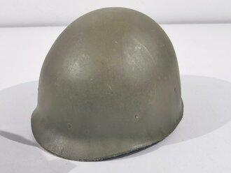 U.S. Vietnam era steel helmet. WWII front seam shell original painted, Liner dated 69, Mitchell pattern cover. Well used helmet