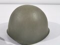 U.S. Vietnam era steel helmet. WWII front seam shell original painted, Liner dated 69, Mitchell pattern cover. Well used helmet