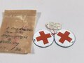 1.Weltkrieg , Paar emaillierte Kragenspiegelabzeichen für Sanitäter/ Krankenpflege, Durchmesser je 42mm