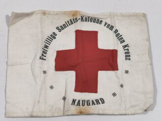 Pommern, Armbinde " Freiwillige Sanitäts Kolonne vom Roten Kreuz Naugard" leicht zerknittert, sonst gut