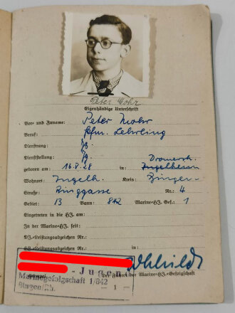 2 Ausweise eines Angehörigen der Marine Hitler Jugend Gebiet Hessen_Nassau.