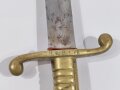 Faschinenmesser Bayern Modell 1830,  komplett mit Scheide und Koppelschuh, die Parierstange mit Kammerstück mit Regimentsstempel. Sogenannter Jägersäbel , geätzte Klinge mit Treuespruch, Parierstange bauchig ausgeformt, Scheide nicht geschrumpft
