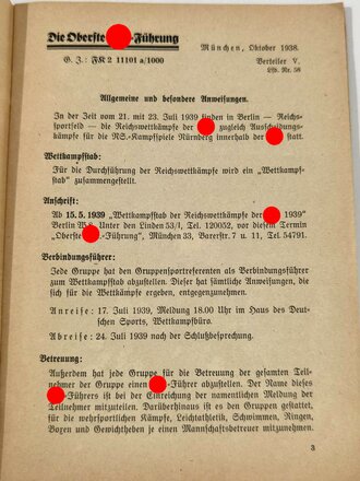 "1939 - Ausschreibungen Reichswettkämpfe der SA" 40 Seiten, DIN A5, gebraucht