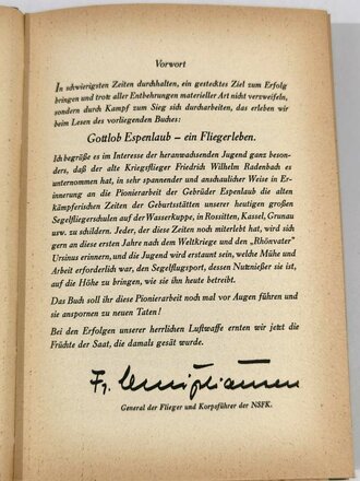 "Gottlob Espenlaub" Ein Fliegerleben. Stuttgart 1942 mit 194 Seiten