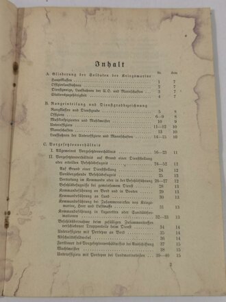 "Rang- und Vorgesetztenverhältnis der Soldaten der Kriegsmarine" Berlin 1939 mit 23 Seiten