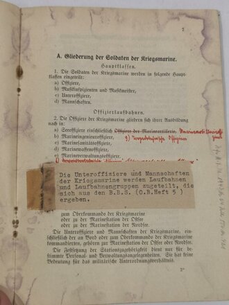 "Rang- und Vorgesetztenverhältnis der Soldaten der Kriegsmarine" Berlin 1939 mit 23 Seiten