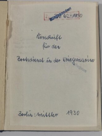 " M.Dv.Nr.62 Vorschrift für den Bootsdienst in der Kriegsmarine"  mit 112 Seiten