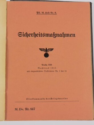 Kriegsmarine " M.Dv.Nr.847 Vorschriften für die Pfege der Maschinenanlagen auf den Schiffen der Kriegsmarine"  von 1943, die Deckblätter jeweils entnazifiziert