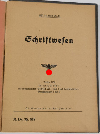 Kriegsmarine " M.Dv.Nr.847 Vorschriften für die Pfege der Maschinenanlagen auf den Schiffen der Kriegsmarine"  von 1943, die Deckblätter jeweils entnazifiziert