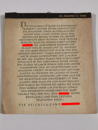 HJ Kalender 1942 Deckblatt fehlt