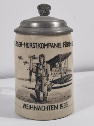 Bierkrug " Flieger Horstkompanie Fürth i.B. Weihnachten 1936"  Ungereinigtes Stück mit leichten  Gebrauchspuren in gutem Zustand