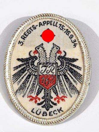 Gewebtes Abzeichen " 3.Regts. Appell 1934 Lübeck"