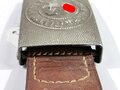 Heer, Koppelschloss für Mannschaften aus Aluminium, Hersteller R.S. & S. Feldgrauer Originallack, an 1940 datierter Lederzunge