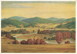 Künstler-Hilfswerk 1937, Ansichtskarte, Herbstliche Flusslandschaft