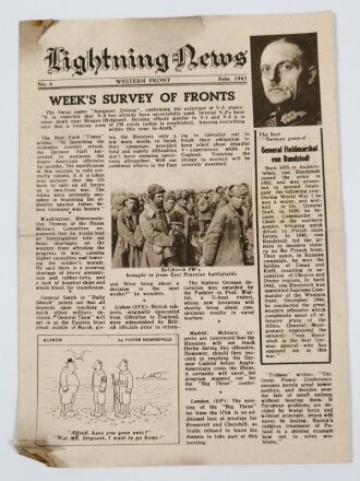 Flugblatt "Lightning News" Nachrichtenblatt Westen Front Febr. 1945, No. 6, DIN A5, 4-seitig