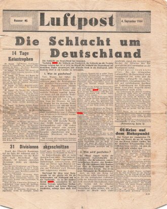 Großbritannien 2. Weltkrieg, "Luftpost - Die Schlacht um Deutschland", Flugblatt Nr 45, 4. September 1944, ca. DIN A4