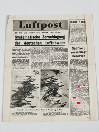 Großbritannien 2. Weltkrieg, "Luftpost - Systematische Zerschlagung der deutschen Luftabwehr", 10. März 1944, 4-seitig,geknickt