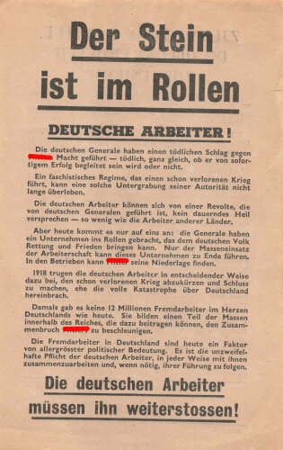 Flugblatt "Der Stein ist im Rollen!" XG.20, ca. DIN A5, polnische Rückseite