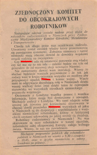 Flugblatt "Der Stein ist im Rollen!" XG.20, ca. DIN A5, polnische Rückseite