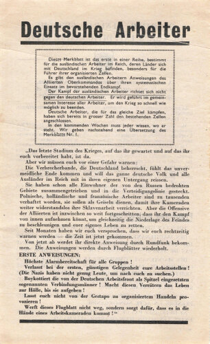 Flugblatt "Deutsche Arbeiter!" WG 3 F, ca. DIN A5, französische Rückseite