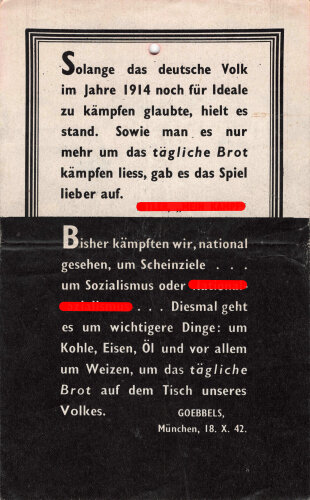 Großbritannien 2. Weltkrieg, Flugblatt G.62 "Kraft durch Freude !", gelocht, über DIN A5