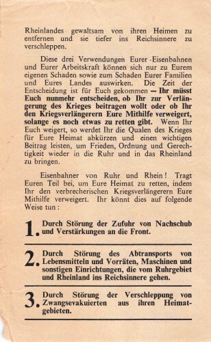 Flugblatt "An die Deutschen Eisenbahner im...